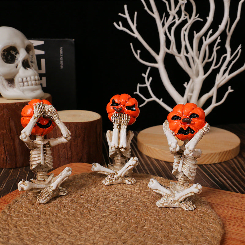 Pumpkin Head Skull Doll Ornaments Home Halloween Layout Props