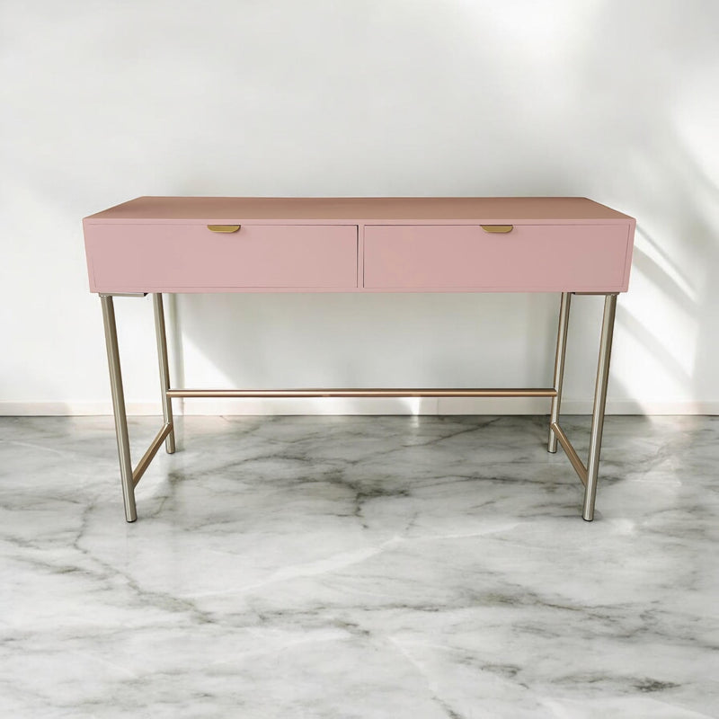 120CM PINK WOODEN 2 DRAWER SIDE TABLE