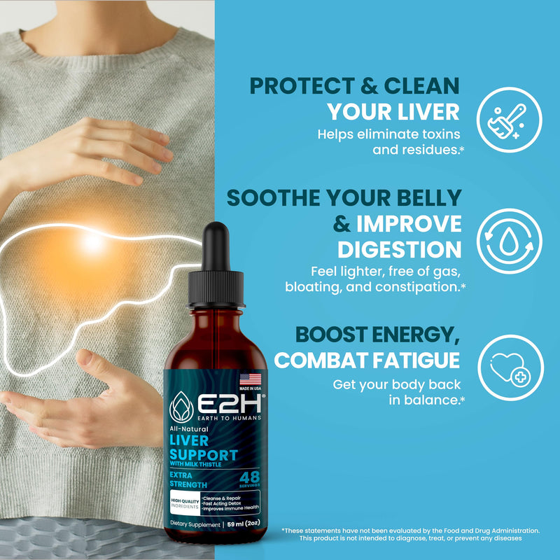 E2H Liver Support Liquid Drops – Milk Thistle Detox with Artichoke & Dandelion | 3 Bottles