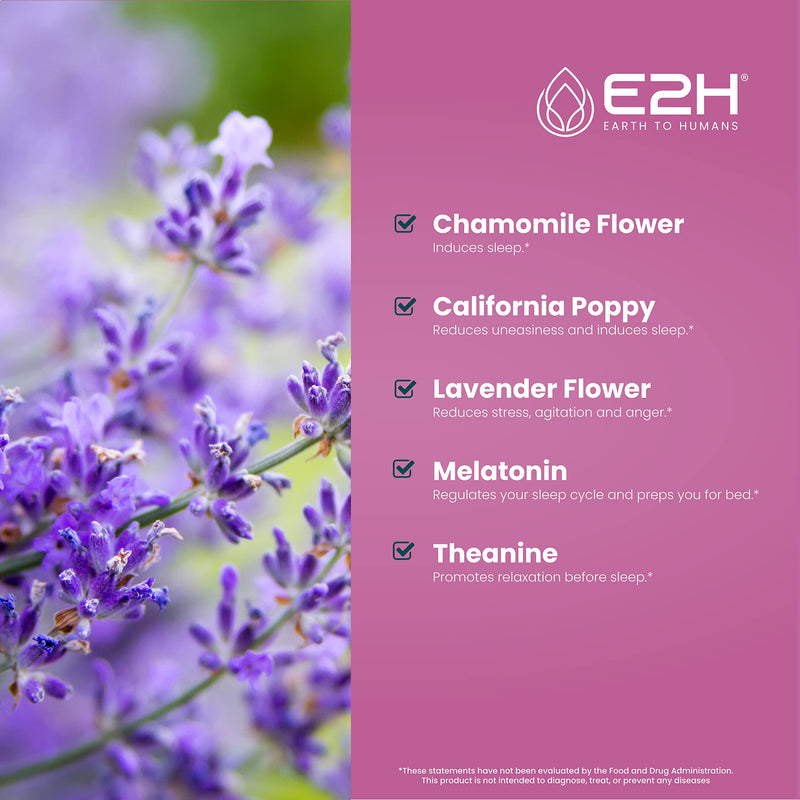 E2H Natural Sleep Support – Liquid Melatonin with Chamomile & L-Theanine (2 oz)