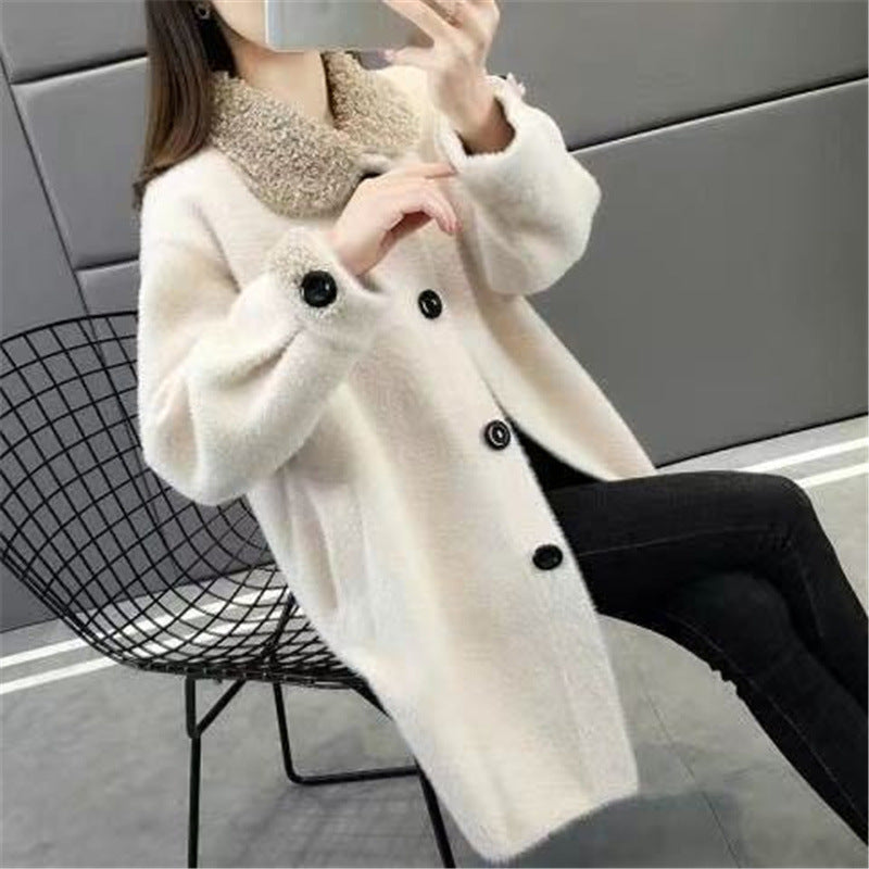 New Single-breasted Mid-length Knitted Coat Loose