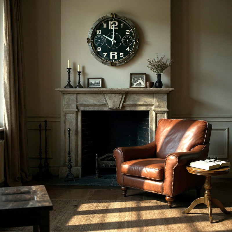 40CM WALL CLOCK - Brass Fittings - Black Clock Face - Requires 1 X AA Battery