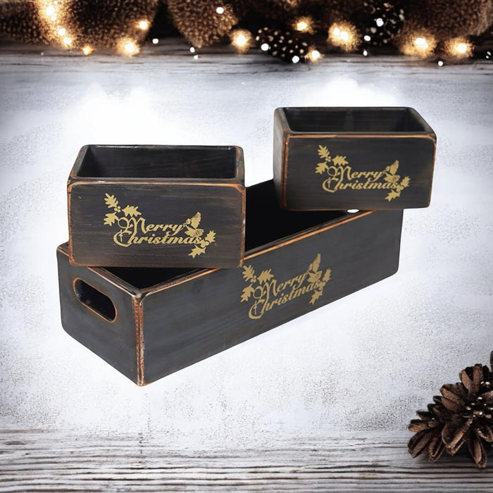 34/15/15CM SET 3 BL;ACK WOODEN BOXES