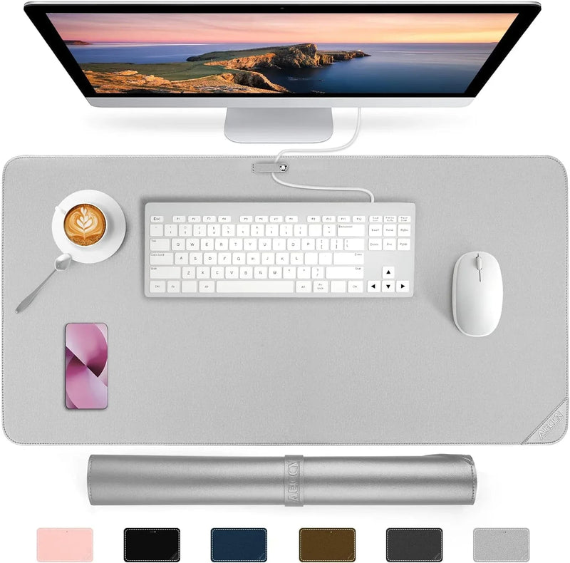 Premium PU Leather Desk Mat Protector Waterproof - Titanium Silver 60 x 35 CM