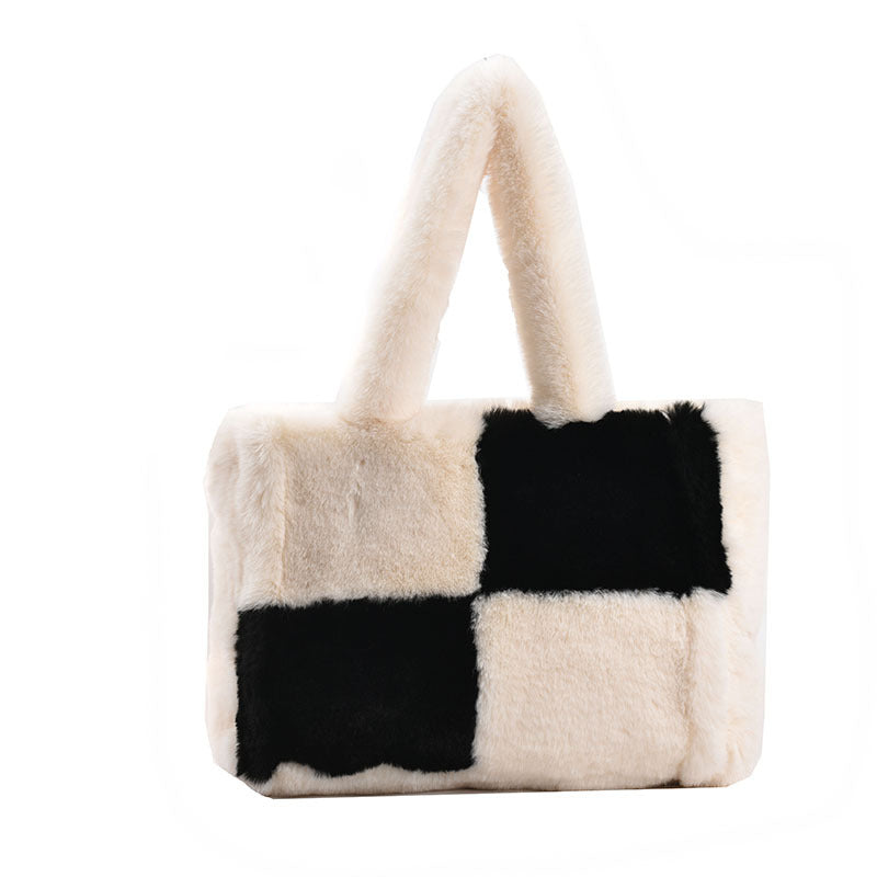 Women's Small Square Plush Shoulder Bag