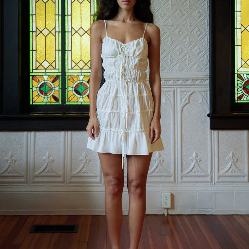 Drawstring Ruched Sexy Strap Dress