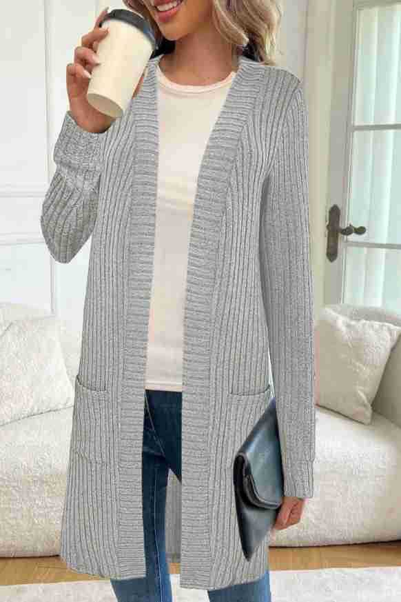 Long Sleeve Loose Pockets Knitted Cardigan Jacket