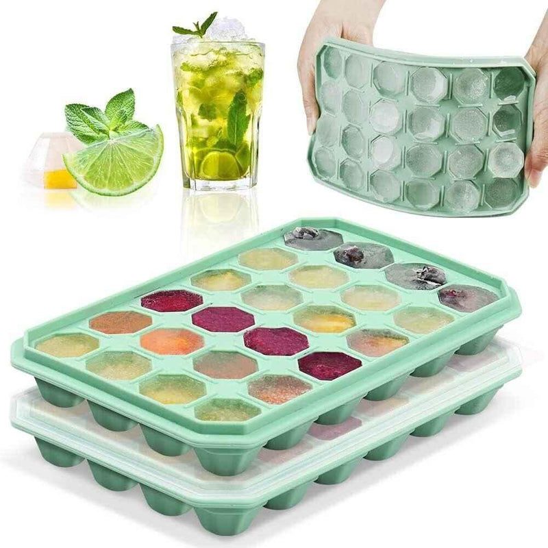 Reusable Ice Cube Trays with No Spill Lid Easy Release 48 Cubes Whiskey Cocktail