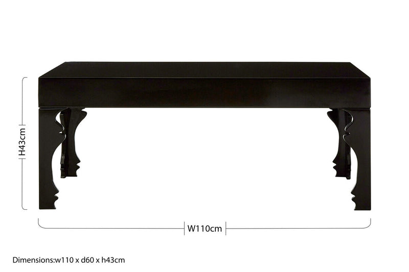Black High Gloss Wooden Coffee Table with Stately Shaped Legs | Luis