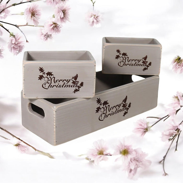 34/15/15CM SET 3 RUSTIC GREY WOODEN BOXES