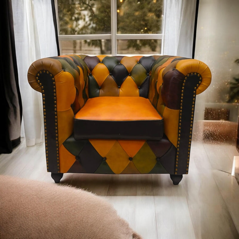 98CM LEATHER SOFA Harlequin diamond pattern