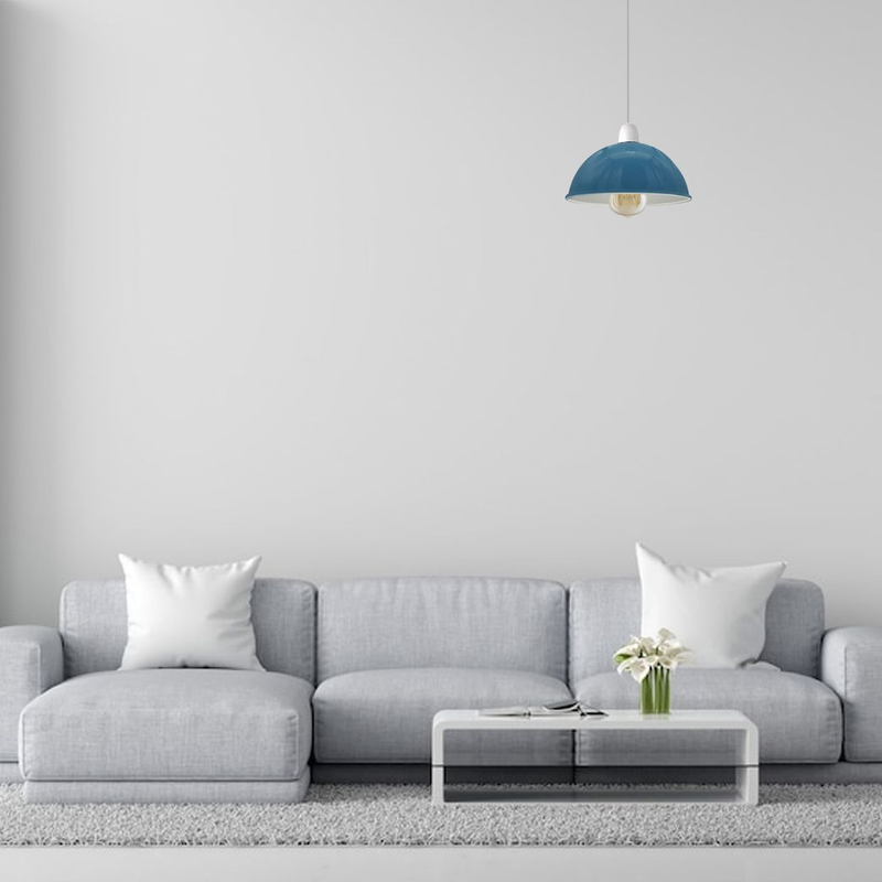 Vintage Blue Industrial Easy Fit Dome Shaped Lamp Shade, Pendant, Wall Light Metal E27 Light Fitting 60W