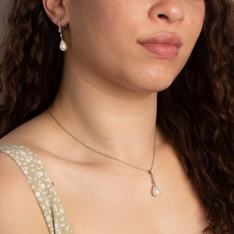 Diamonfire Shell Pearl Drop Lever Hook Earrings