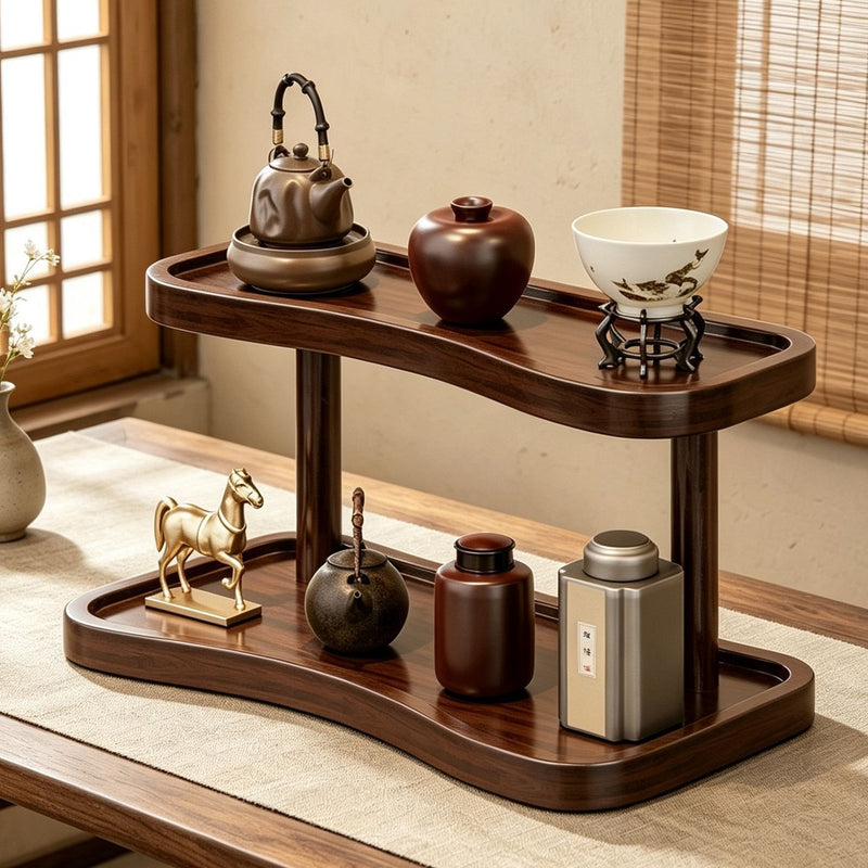 2 Tier Bamboo Desktop Organizer Stand Bookcase Table Rack Kitchen Storage Shelf