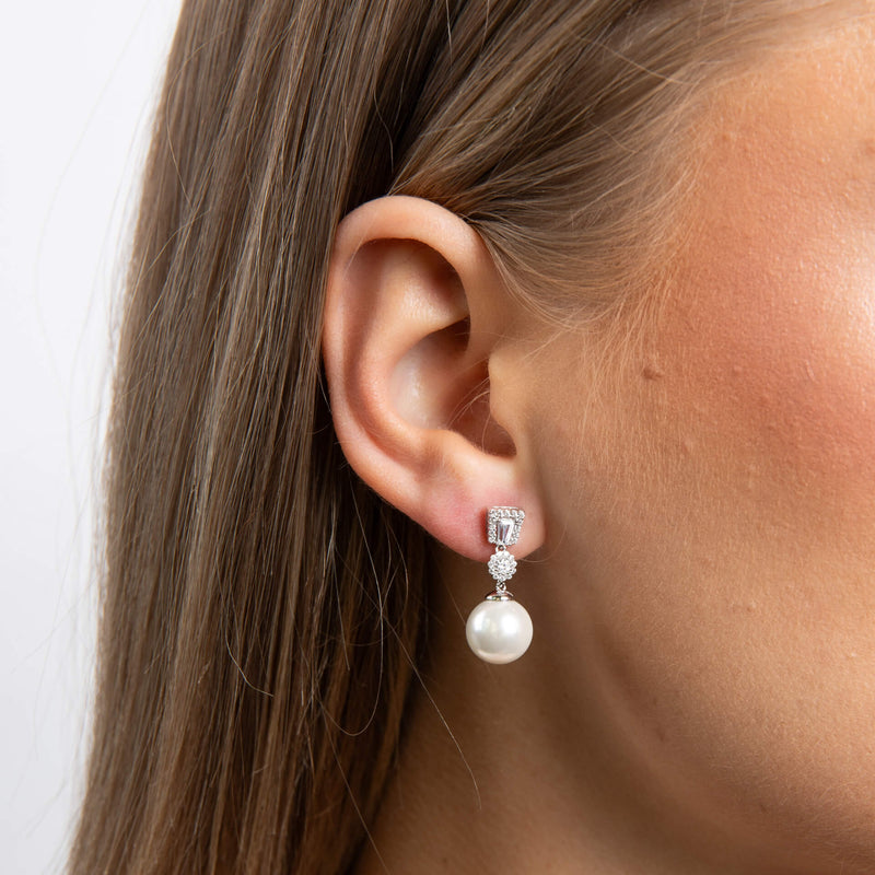 Diamonfire Zirconia and Shell Pearl Drop Earrings