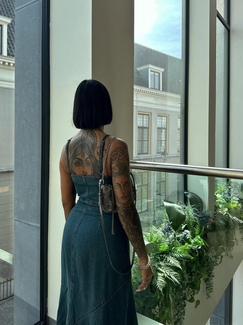 Denim Single-breasted Suspender Dress