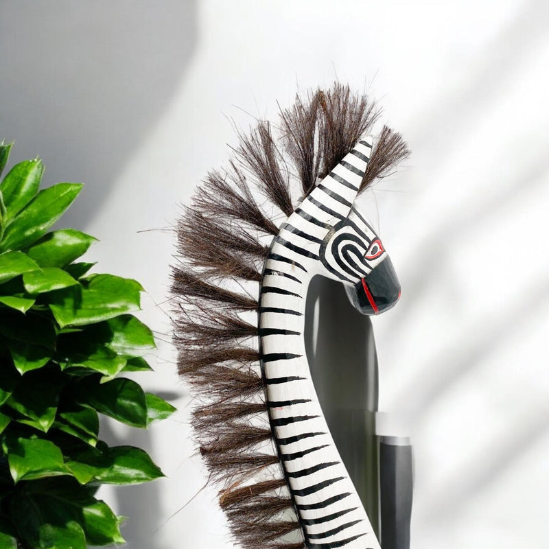 2M HAND CARVED WOODEN ZEBRA