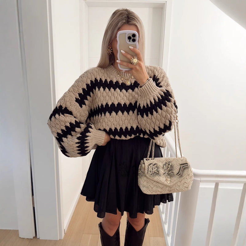 Women's Knitted Pullover Striped Loose Sweater
