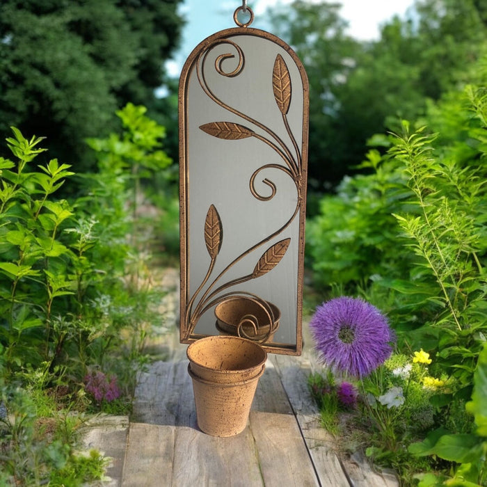 56CM RUSTY WALL MIRROR WITH PLANTER