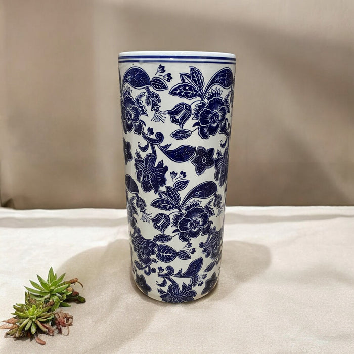 18" ROUND BLUE & WHITE FLORAL UMBRELLA STAND
