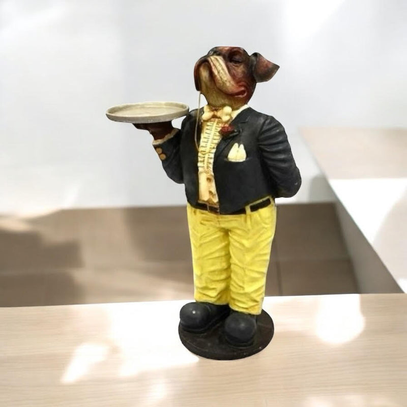 82CM RESIN BULLDOG WAITER