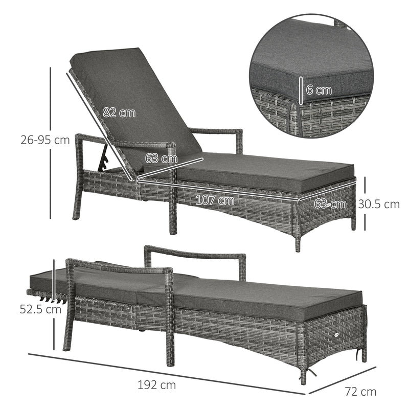 Rattan Single Sun Lounger Reclining Chair 4 Adjustable Backrest & Cushion Grey