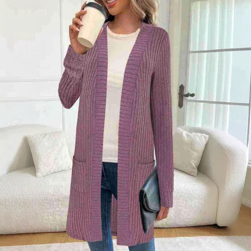 Long Sleeve Loose Pockets Knitted Cardigan Jacket