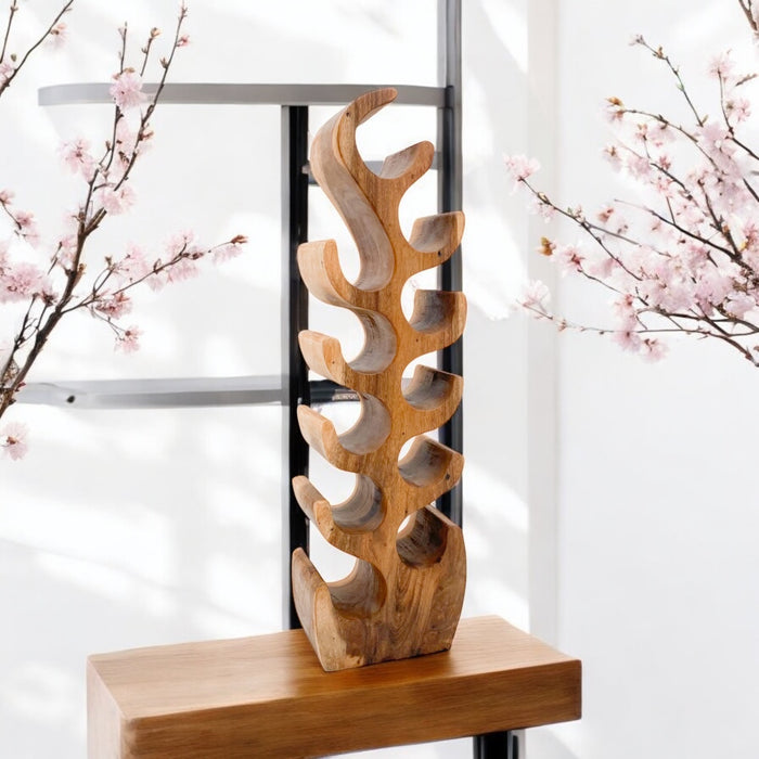 11 BOTTLE HAND CARVED WINE RACK