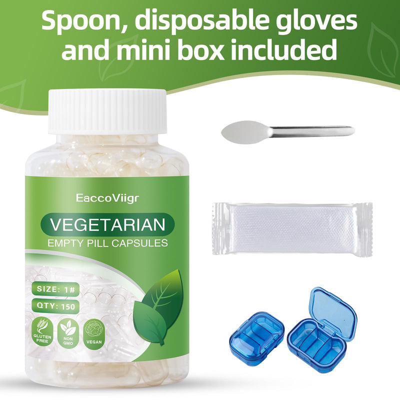 EaccoViigr Size 1 Empty Capsules - 150 Count Clear Vegetarian Capsule Kit