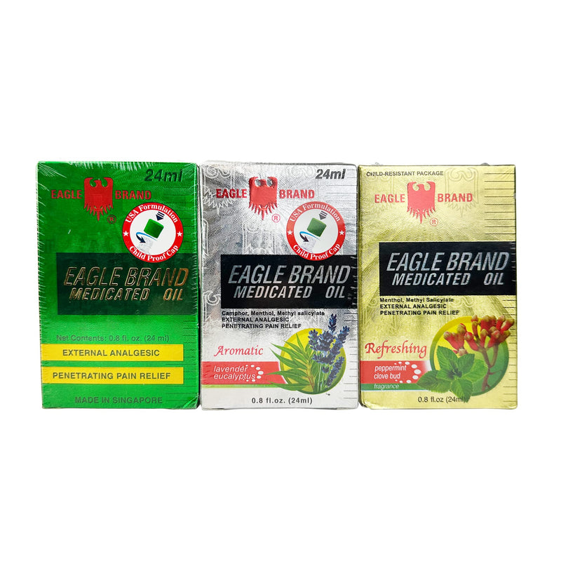 Eagle Brand Medicated Oils Variety Pack – 3 x 0.8 oz (Green, Gold, Clear)