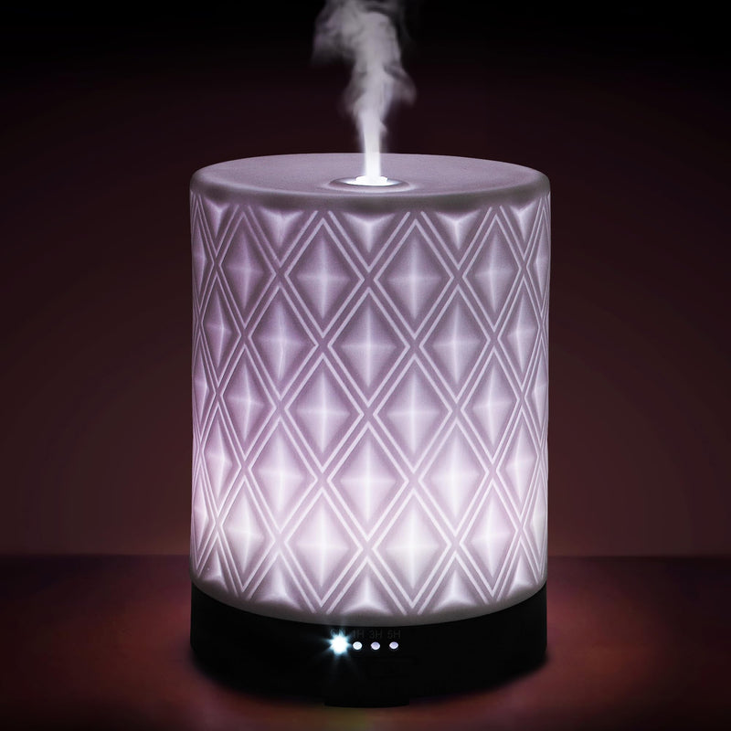 Earnest Living Essential Oil Diffuser for Large Room | White Ceramic 250ml with 4 Timers, 7 Night Lights & Auto Off