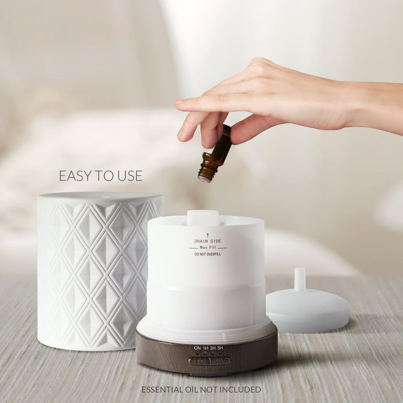 Earnest Living Essential Oil Diffuser for Large Room | White Ceramic 250ml with 4 Timers, 7 Night Lights & Auto Off