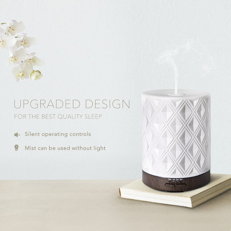 Earnest Living Essential Oil Diffuser for Large Room | White Ceramic 250ml with 4 Timers, 7 Night Lights & Auto Off