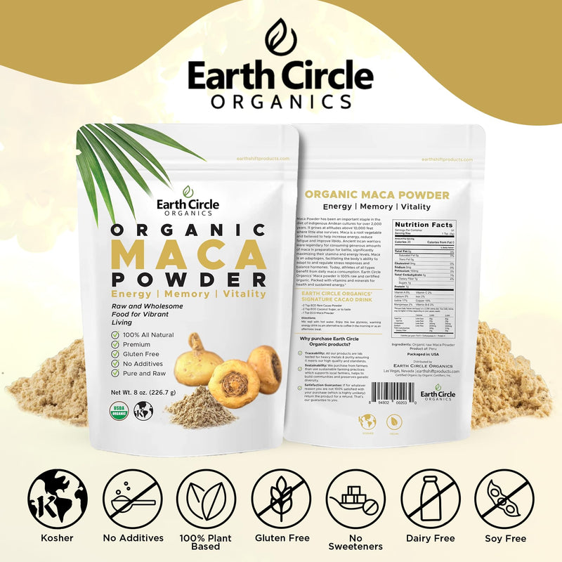 Earth Circle Organics Yellow Maca Root Powder – Natural Superfood, Vegan, 8 oz (2-pack)