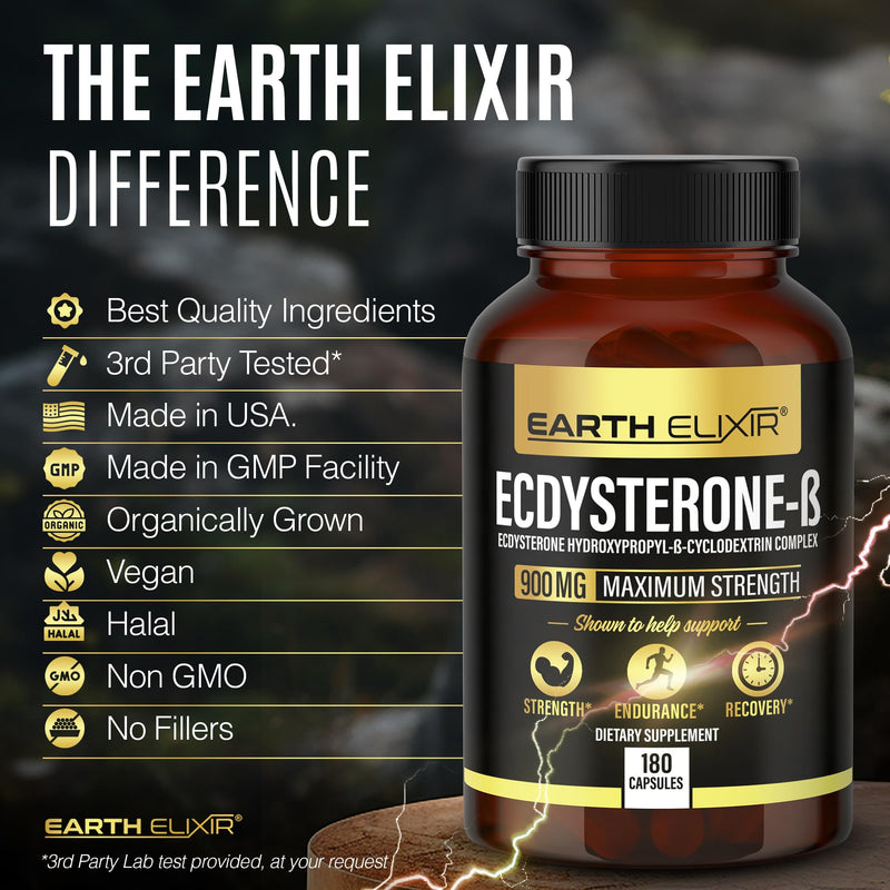 Earth Elixir Ecdysterone 900mg (180 Caps) – Made in USA | 95% Beta Ecdysterone