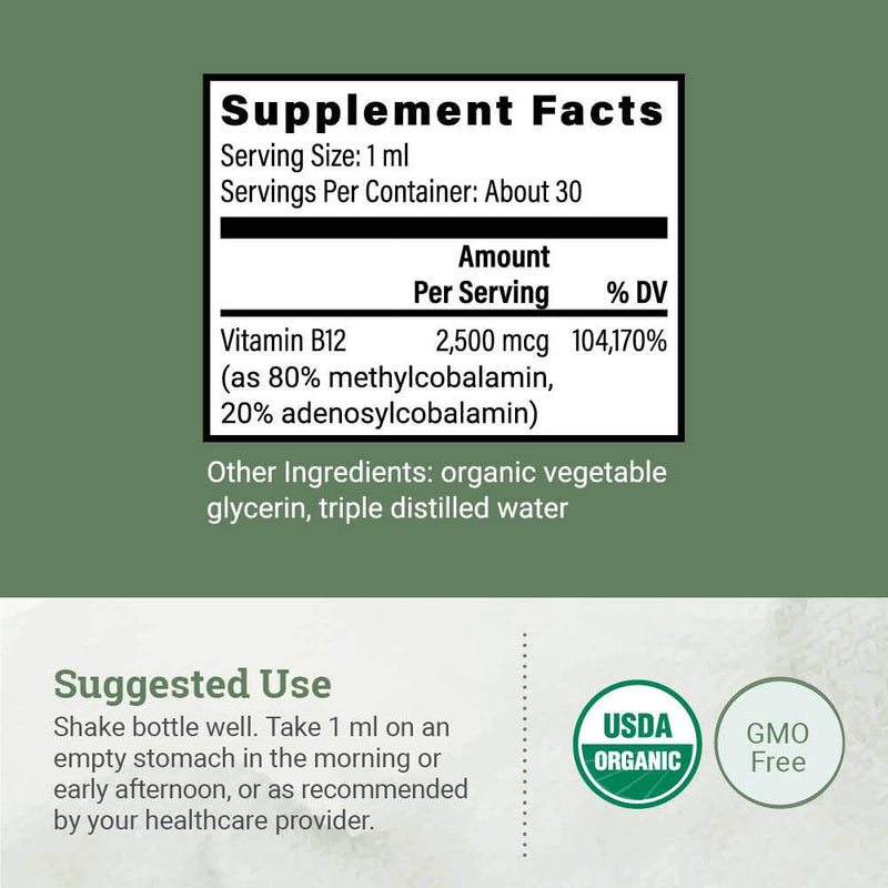 Earth Harmony Naturals Organic Vegan B12 Sublingual Liquid 2500mcg