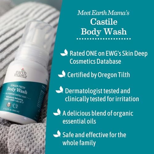 Earth Mama Ginger Fresh Foaming Hand Soap & All-Purpose Body Wash for Sensitive Skin | Castile Soap with Coconut Oil, Shea Butter, Calendula & Aloe | 5.3 oz