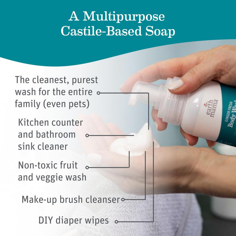 Earth Mama Ginger Fresh Foaming Hand Soap & All-Purpose Body Wash for Sensitive Skin | Castile Soap with Coconut Oil, Shea Butter, Calendula & Aloe | 5.3 oz