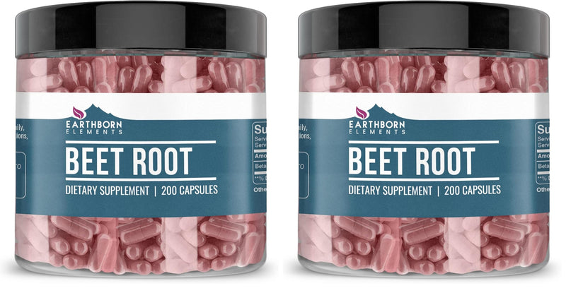 Earthborn Elements Beet Root Capsules – 200 Count per Bottle (Pack of 2) – Pure & Undiluted, No Additives