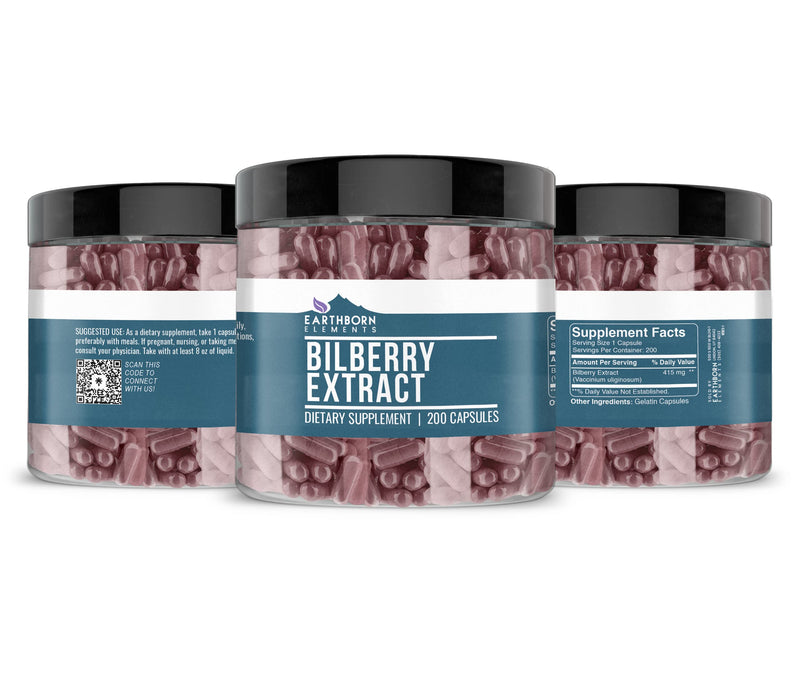 Earthborn Elements Bilberry Extract 200 Capsules – Pure, Undiluted, No Additives