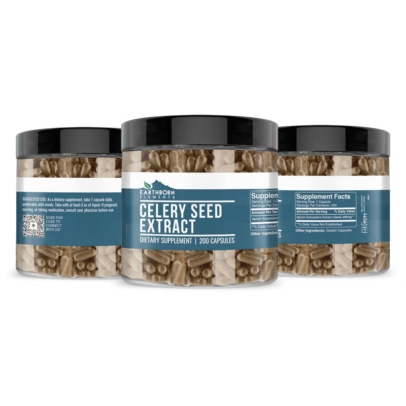 Earthborn Elements Celery Seed Extract 200 Capsules – Pure & Undiluted, No Additives