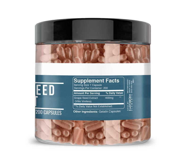 Earthborn Elements Pure Grape Seed Extract - 200 Capsules | Pure & Undiluted, No Additives