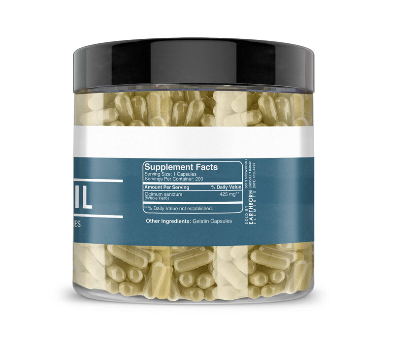 Earthborn Elements Holy Basil Capsules – 200 Count | Pure & Undiluted, No Additives