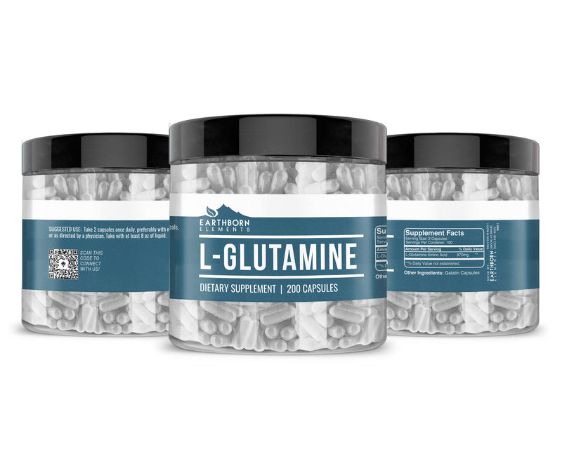 Earthborn Elements L-Glutamine 200 Capsules – Pure & Undiluted, No Additives