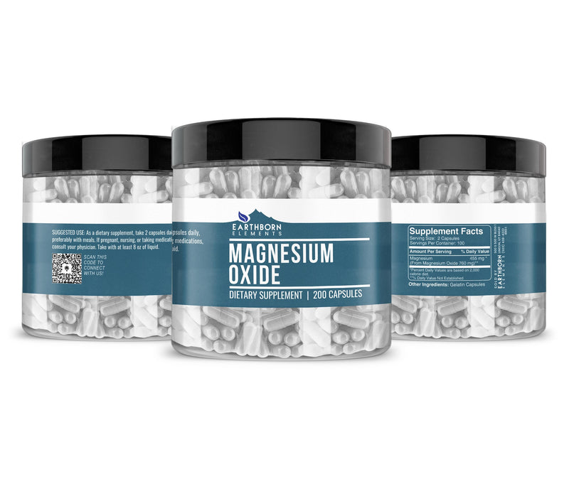 Earthborn Elements Magnesium Oxide – 400 Capsules (2-Pack), Pure & Undiluted, No Additives