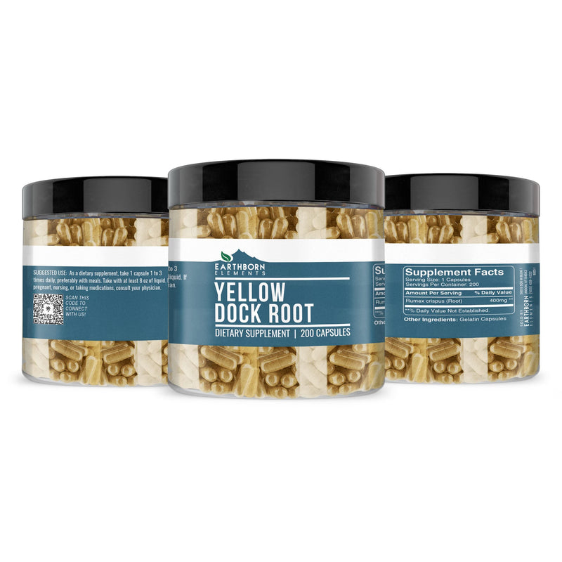 Earthborn Elements Yellow Dock Root 200 Capsules | Pure & Undiluted, No Additives
