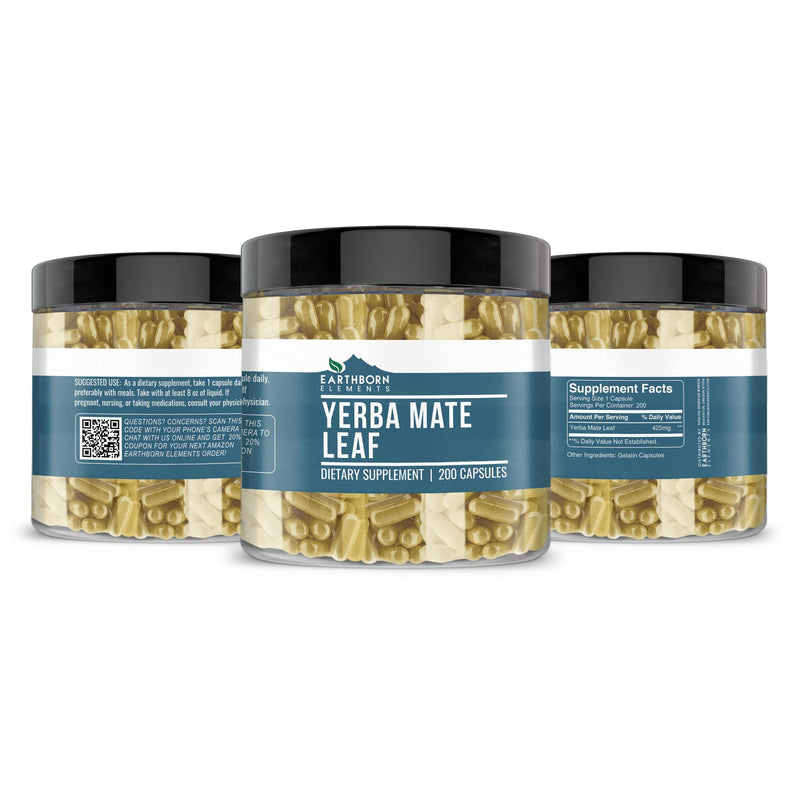 Earthborn Elements Yerba Mate Leaf Capsules – Pure & Undiluted, No Additives | 200 Capsules