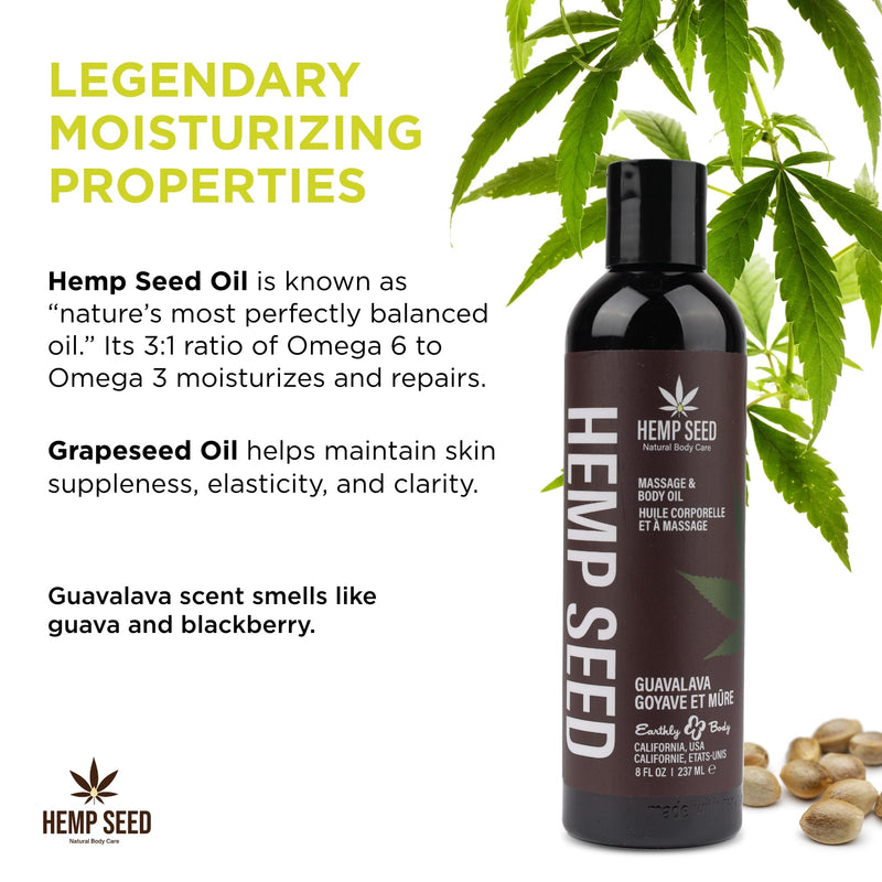 Earthly Body Hemp Seed Massage & Body Oil – Guavalava, 8 Fl Oz