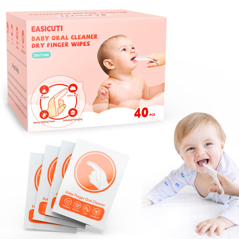 EASICUTI 40Pcs Baby Finger Toothbrush & Dry Wipes – Newborn Oral Care (0-36 Months)