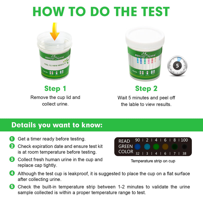 Easy@Home Drug Test Cup – At-Home Urine Drug Test Kit for AMP/BUP/BAR/BZO/COC/MDMA/MET/MTD/OPI2000/OXY/PCP/PPX/TCA/THC50 | Includes Highly Sensitive THC Test #ECDOA-1144A3